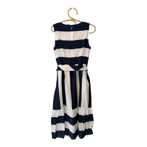 J. Crew **Navy Bold Stripe Poplin Midi Dress with Pocket Size 8P with No belt - Picture 11 of 14